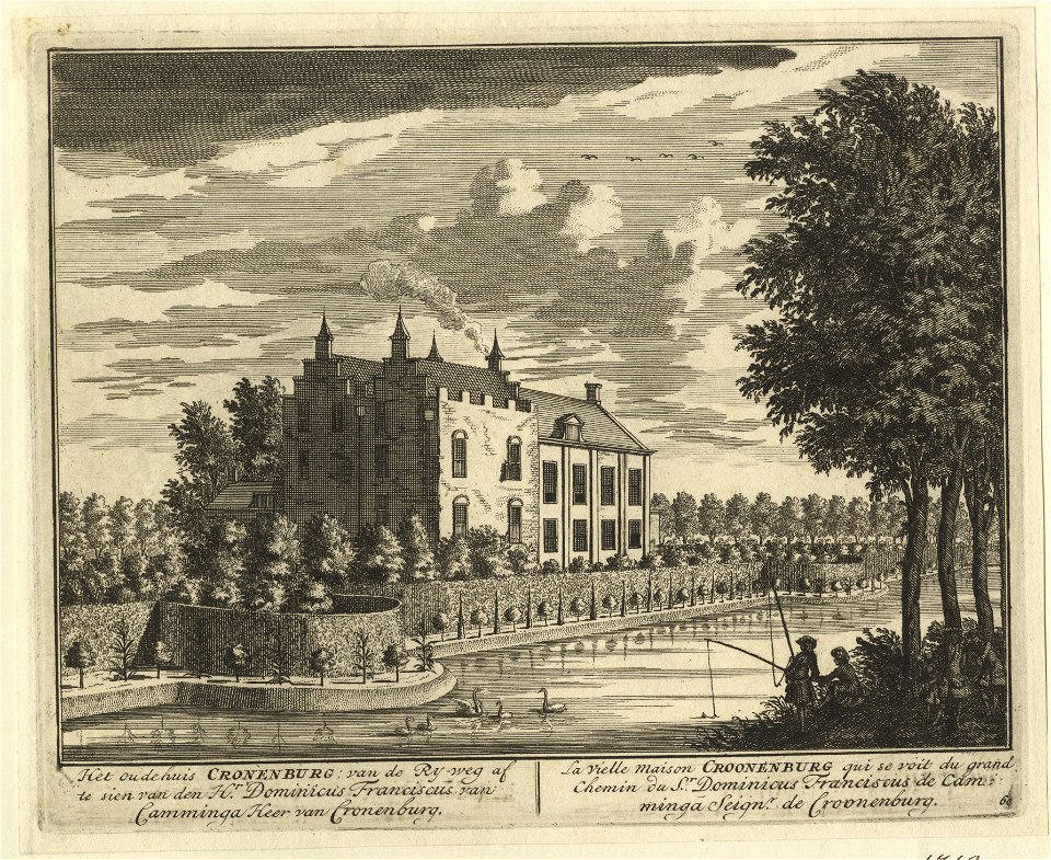 HUA-201704-Gezicht vanaf de Straatweg bij Loenen op de buitenplaats Kronenburg met het huis omgeven door een geschoren haag en vormboompjes
