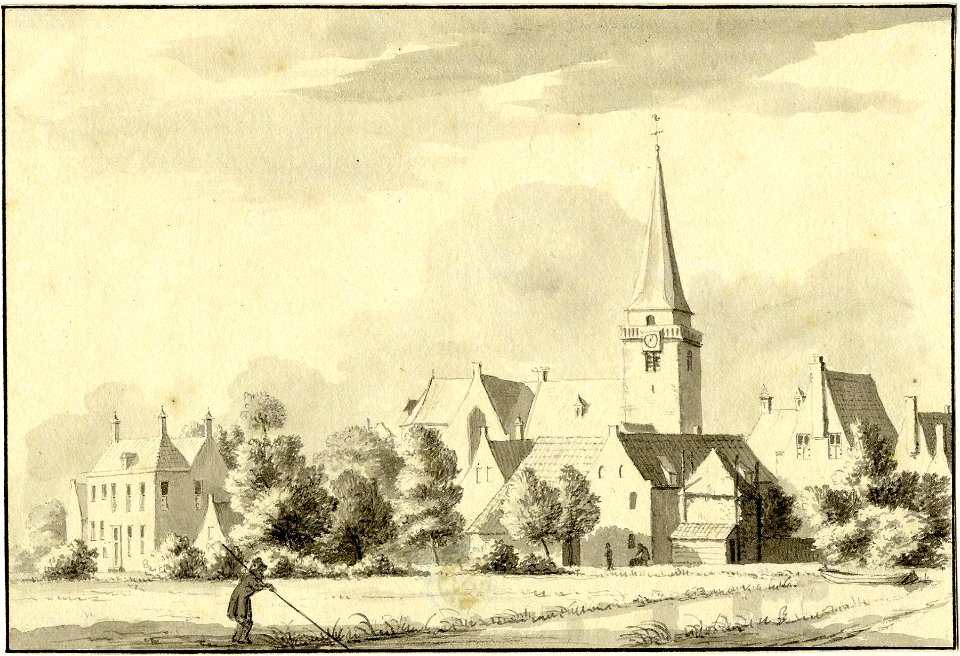 HUA-200549-Gezicht in het dorp Harmelen met links het rechthuis en rechts de Nederlands Hervormde kerk uit het noordwesten