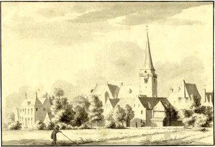 HUA-200549-Gezicht in het dorp Harmelen met links het rechthuis en rechts de Nederlands Hervormde kerk uit het noordwesten