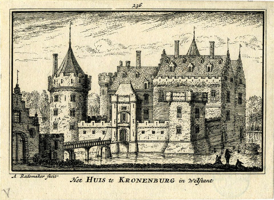 HUA-201474-Gezicht op het omgrachte kasteel Kronenburg aan de Vecht bij Loenen