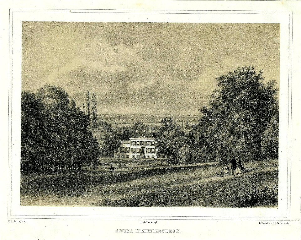 HUA-200142-Gezicht op het huis Heimerstein temidden van zijn park in de omgeving van Rhenen met op de achtergrond de Gelderse Vallei uit het zuidwesten