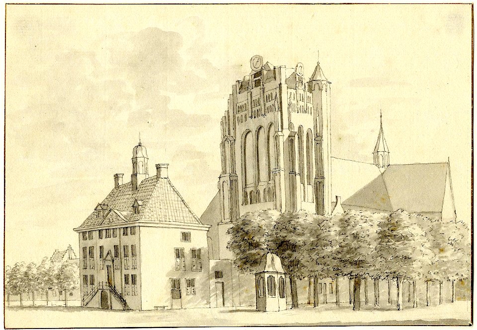 HUA-200173-Gezicht op het stadhuis en de Grote Kerk aan de Markt te Wijk bij Duurstede
