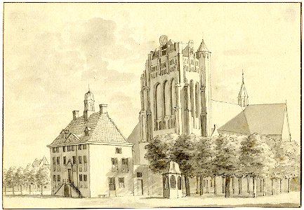 HUA-200173-Gezicht op het stadhuis en de Grote Kerk aan de Markt te Wijk bij Duurstede
