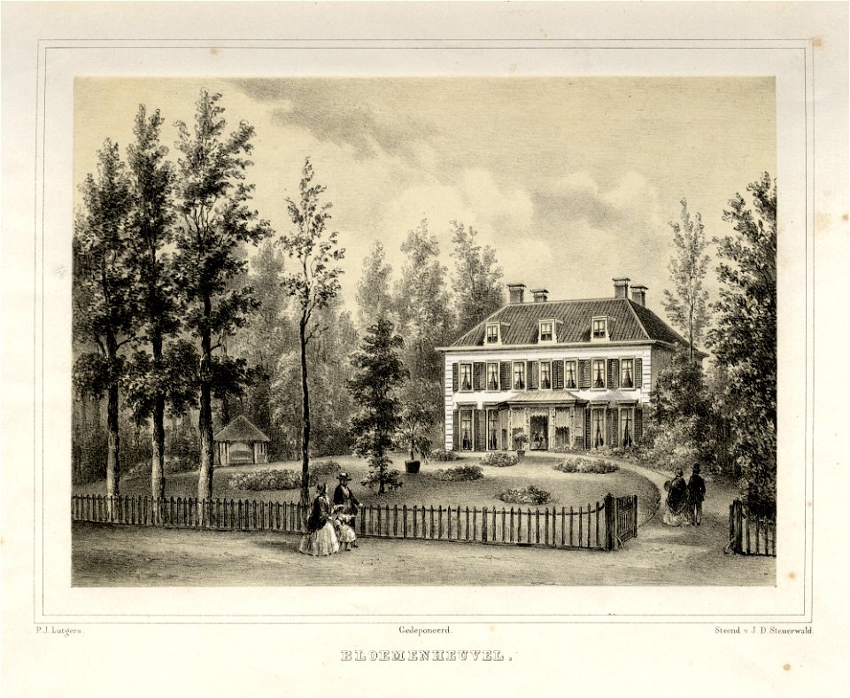 HUA-135863-Gezicht op de voorgevel van het huis Bloemenheuvel te Zeist met de bijbehorende tuin