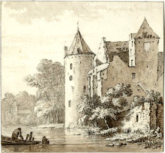 HUA-201319-Gezicht op de oosthoek van het kasteel De Haar bij Haarzuilens uit het noordenNB De gemeente Haarzuilens is per 1 januari 1954 opgenomen in de gemeent