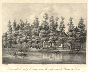 HUA-201700-Gezicht over de Vecht op de achter en de zijgevel van het huis Nieuwerhoek bij Loenen