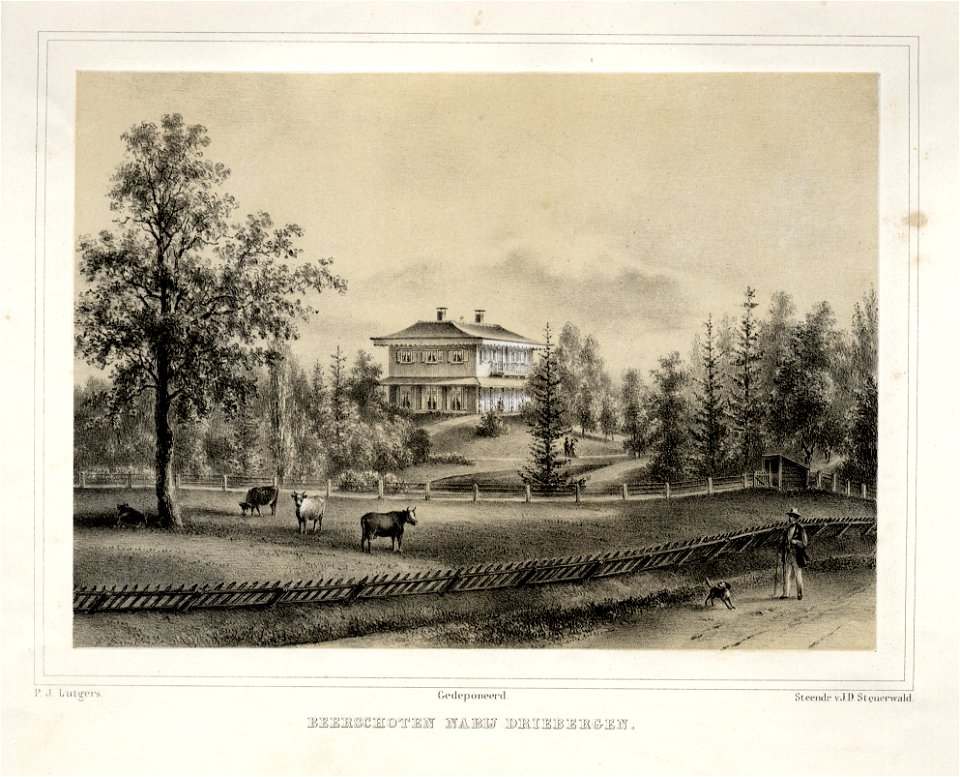 HUA-135883-Gezicht op de voorgevel van het huis Beerschoten bij Driebergen temidden van zijn landschapspark