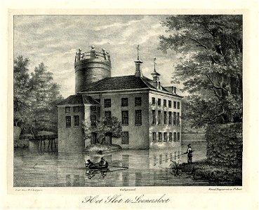 HUA-201546-Gezicht op het omgrachte kasteel Loenersloot met links de toegangsbrugNB Dit kasteel heeft tegenwoordig het adres Rijksstraatweg 211 te Loenersloot ge