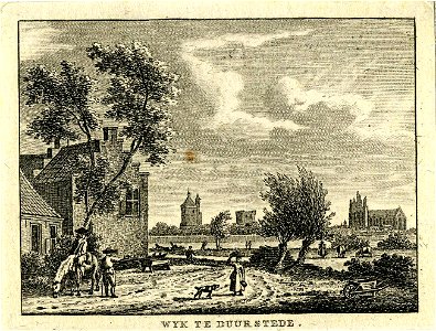 HUA-200158-Gezicht vanaf de zuidelijke oever van de Lek op Wijk bij Duurstede met in het midden de Bourgondische toren van het kasteel Duurstede en rechts de Gro