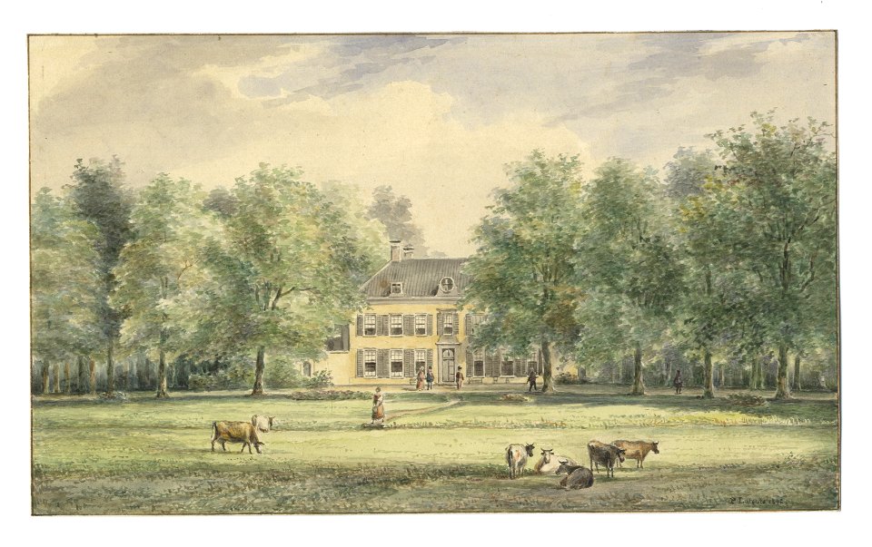 HUA-201716-Gezicht over een weiland op de voorgevel van het huis Oostbroek bij De Bilt