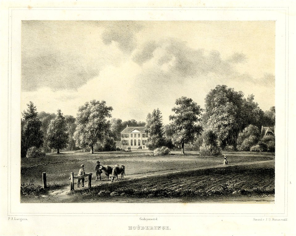 HUA-201444-Gezicht over de landerijen op de voorgevel van het huis Houdringe bij De Bilt