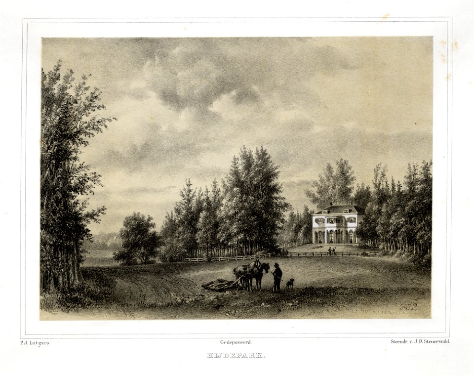 HUA-135895-Gezicht over de landerijen op de voorgevel van het huis Hydepark aan de Driebergseweg te Doorn