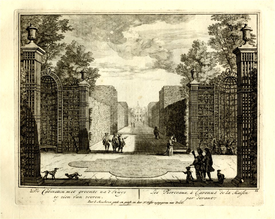 HUA-135960-Gezicht op de begroeide latwerkpriëlen langs de hoofdas van de tuin van de buitenplaats Heemstede te Houten