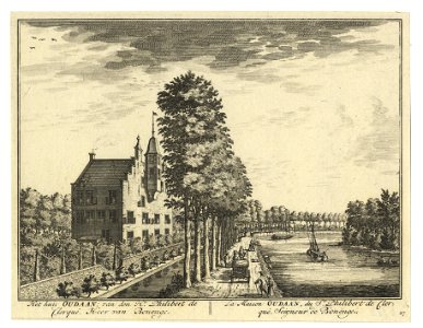 HUA-201727-Gezicht vanaf het Zandpad langs de Vecht bij Breukelen op de zij en voorgevel van het huis Oudaen