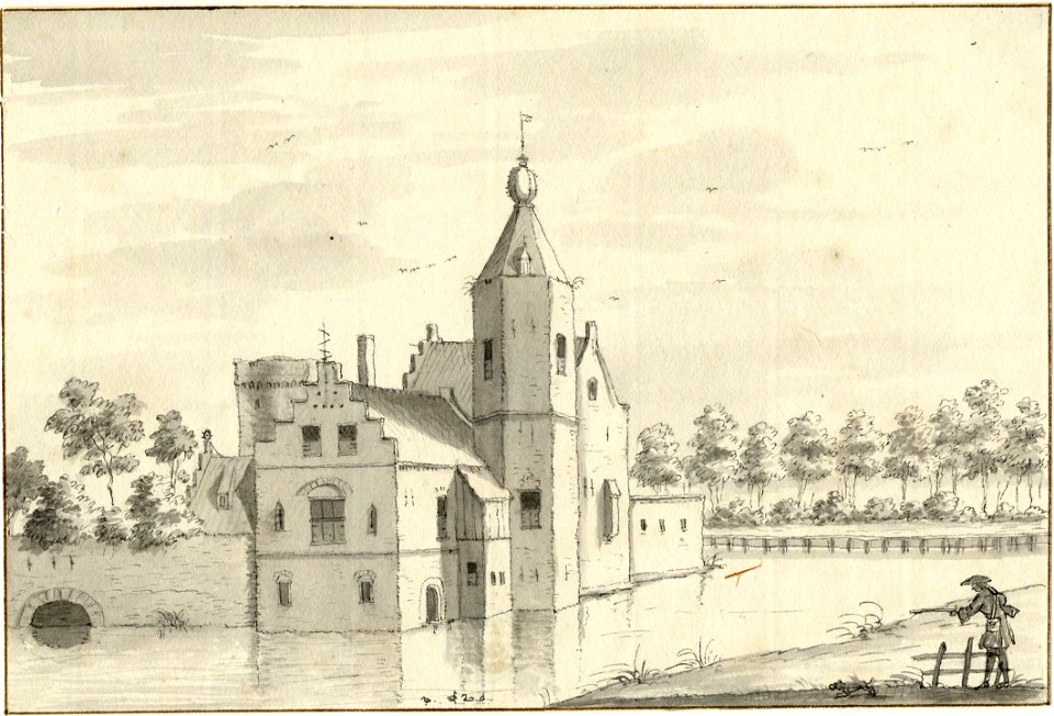 HUA-201469-Gezicht op een omgracht kasteel