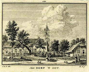 HUA-200543-Gezicht in het dorp t Goy met de Nederlands Hervormde kerk uit het noorden