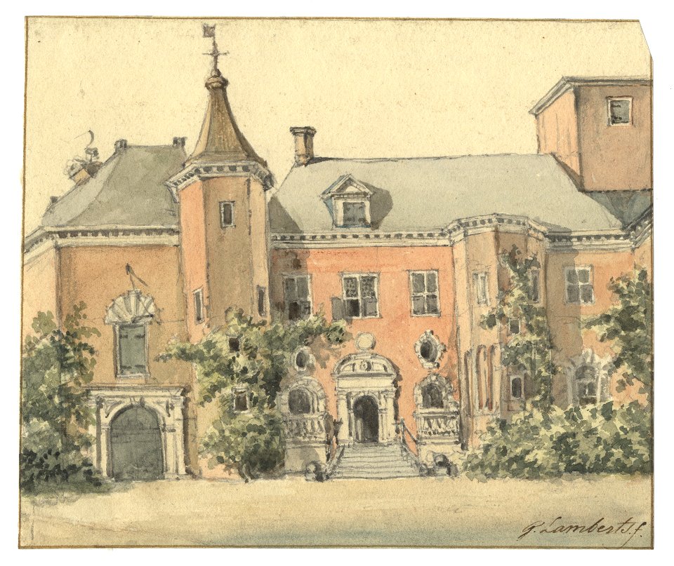 HUA-201680-Gezicht vanaf de binnenplaats op de oostgevel met de ingang van het kasteel Nijenrode bij BreukelenNB Het kasteel heeft tegenwoordig het adres Straatw
