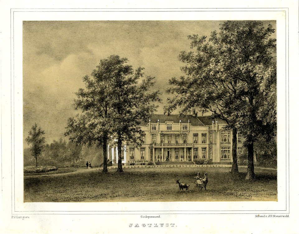 HUA-201487-Gezicht vanuit het park op de voorgevel van het huis Jagtlust bij De Bilt