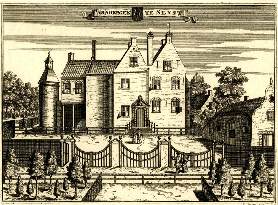 HUA-201492-Gezicht vanaf het voorterrein op het kasteel Kersbergen bij Zeist met rechts de bijbehorende boerderij