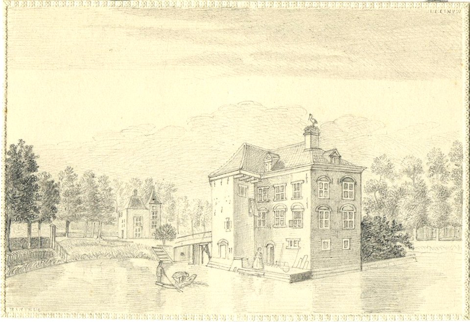 HUA-201829-Gezicht op het kasteel Rijnestein aan de Jutphasewetering bij Jutphaas uit het zuidoosten Het gebouw met de traptoren op de achtergrond is mogelijk he
