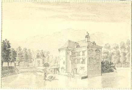 HUA-201829-Gezicht op het kasteel Rijnestein aan de Jutphasewetering bij Jutphaas uit het zuidoosten Het gebouw met de traptoren op de achtergrond is mogelijk he