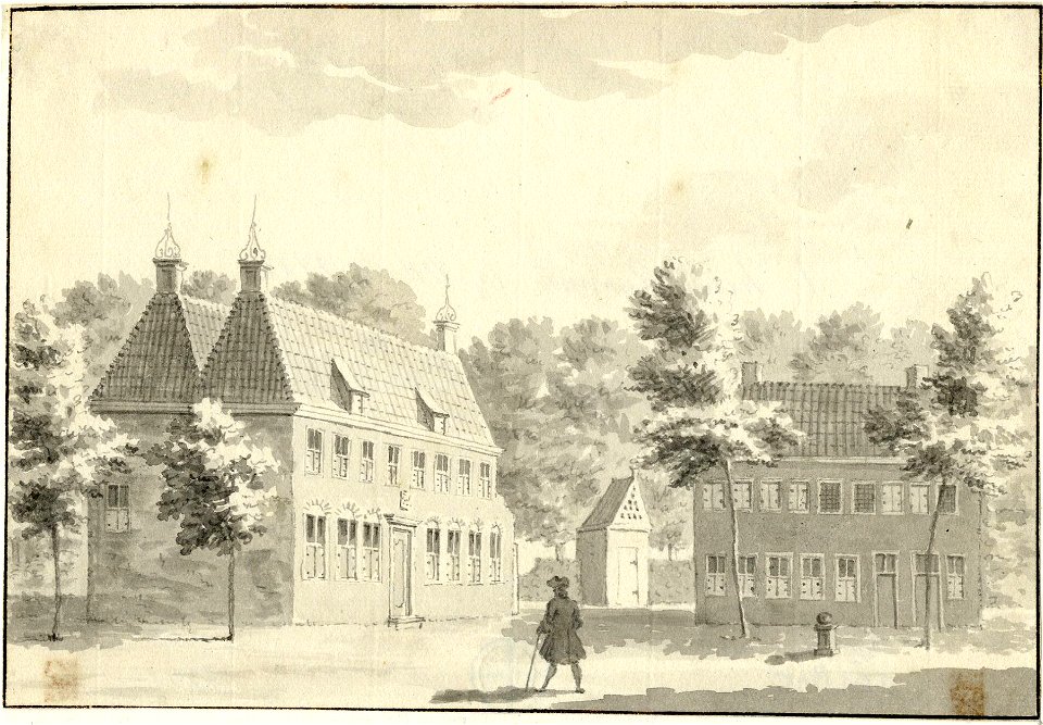 HUA-201835-Gezicht op het huis Rijnwijk bij Zeist met twee bijgebouwen