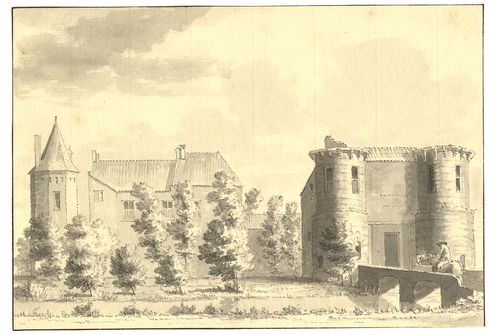 HUA-201595-Gezicht op het restant van het in 1672 verwoeste kasteel Montfoort te Montfoort met rechts de voorpoort