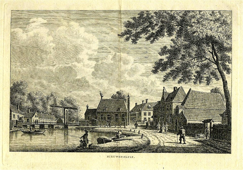 HUA-200778-Gezicht in het dorp Nieuwersluis met de tolbrug over de Vecht en rechts de herberg het huis met topgevel en steekkap uit het noordoosten