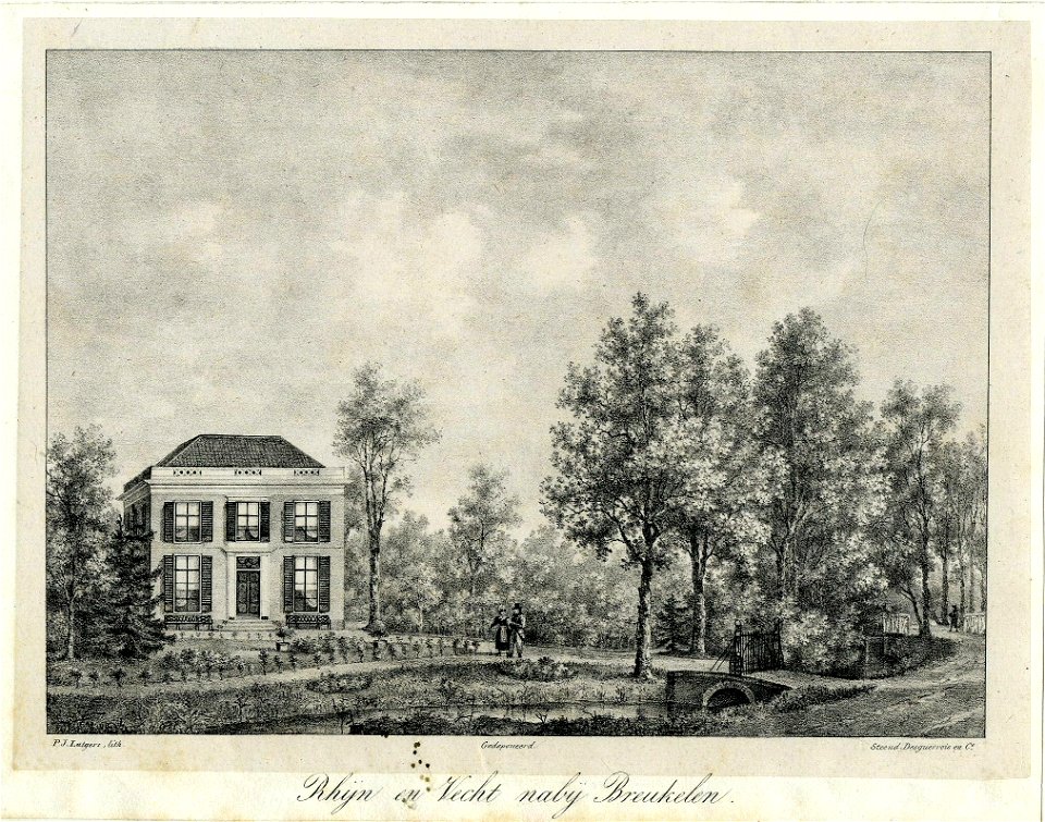 HUA-201848-Gezicht op de voorgevel van het huis Vecht en Rhijn bij Breukelen en een gedeelte van de bijbehorende landschapstuin