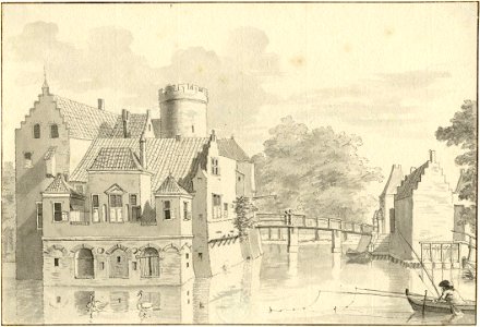 HUA-201516-Gezicht op het omgrachte kasteel Loenersloot uit het noordwesten met rechts het poortgebouwNB Dit kasteel heeft tegenwoordig het adres Rijksstraatweg 