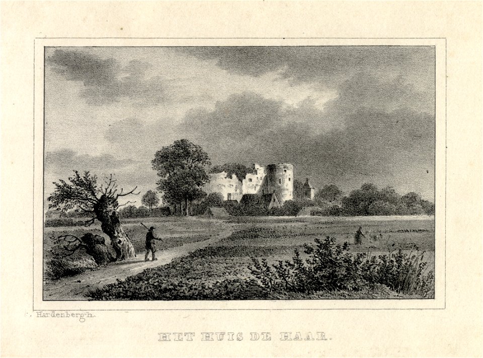 HUA-201344-Gezicht op de ruïne van het kasteel De Haar bij Haarzuilens in het omringende landschapNB De gemeente Haarzuilens is per 1 januari 1954 opgenomen in d