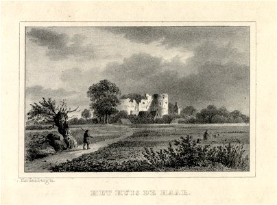 HUA-201344-Gezicht op de ruïne van het kasteel De Haar bij Haarzuilens in het omringende landschapNB De gemeente Haarzuilens is per 1 januari 1954 opgenomen in d
