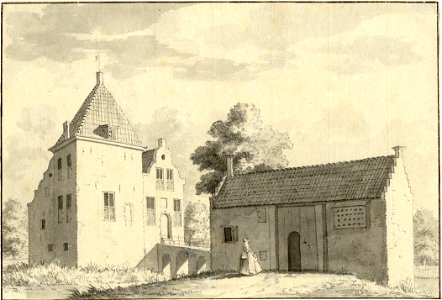 HUA-201424-Gezicht op het huis Hinderstein te Nederlangbroek met op de voorgrond het poortgebouwDit kasteel heeft tegenwoordig het adres Langbroekerdijk A 115 te