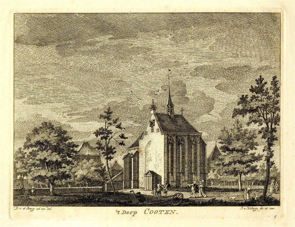 HUA-200487-Gezicht in het dorp Cothen met de Nederlands Hervormde kerk en rechtsachter het dak van een hoektoren van kasteel Rijnestein