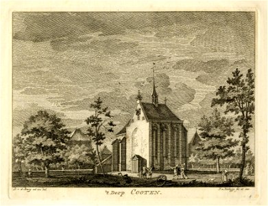 HUA-200487-Gezicht in het dorp Cothen met de Nederlands Hervormde kerk en rechtsachter het dak van een hoektoren van kasteel Rijnestein