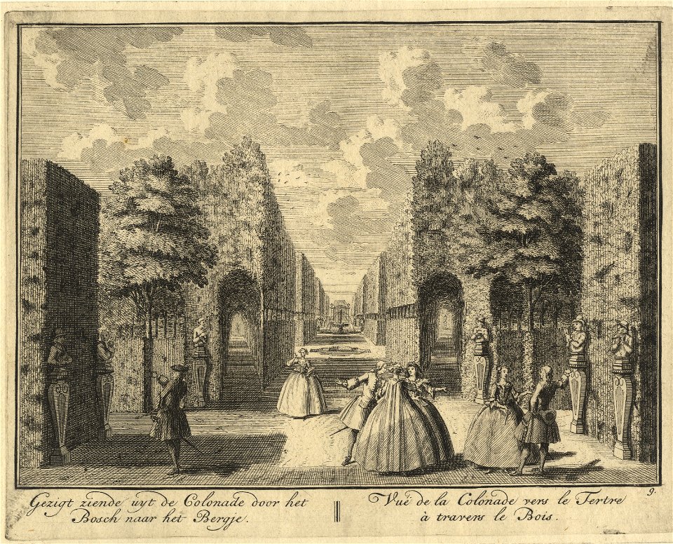 HUA-201623-Gezicht vanuit de Grote Colonnade in de tuin van de buitenplaats Ter Meer te Maarssen door en van de lanen in de richting van het Bergje