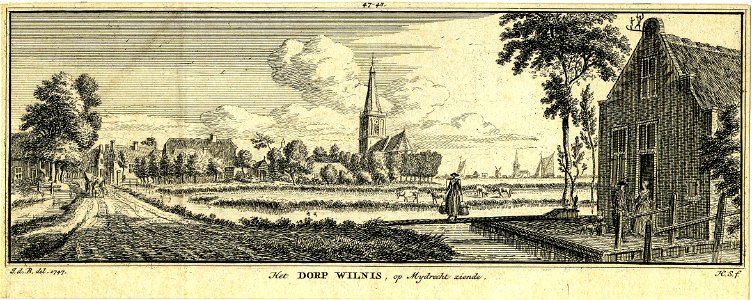 HUA-200956-Gezicht op het dorp Wilnis met rechts op de achtergrond de kerk van Mijdrecht
