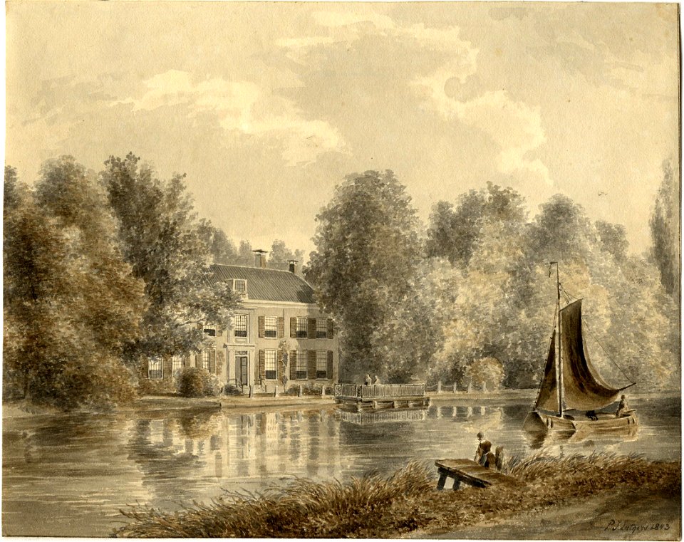 HUA-201428-Gezicht over de Vecht bij Breukelen op het huis Hofwerk uit het zuidoosten