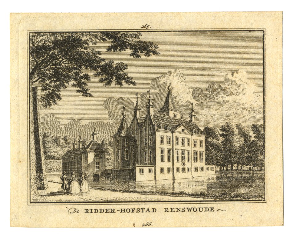 HUA-201797-Gezicht op de zij en de achtergevel van het kasteel Renswoude te Renswoude uit het noordwesten