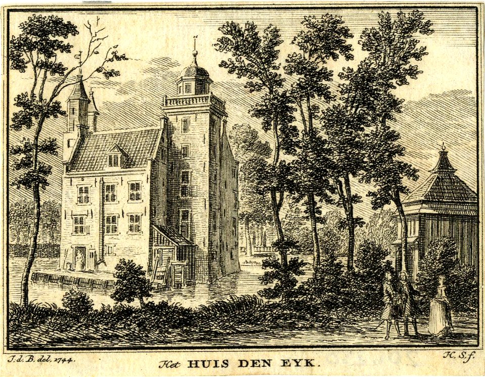 HUA-201250-Gezicht op het huis Den Eyck bij Haarzuilens omgeven door een slotgrachtNB De gemeente Haarzuilens is per 1 januari 1954 opgenomen in de gemeente Vleu