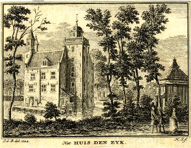 HUA-201250-Gezicht op het huis Den Eyck bij Haarzuilens omgeven door een slotgrachtNB De gemeente Haarzuilens is per 1 januari 1954 opgenomen in de gemeente Vleu
