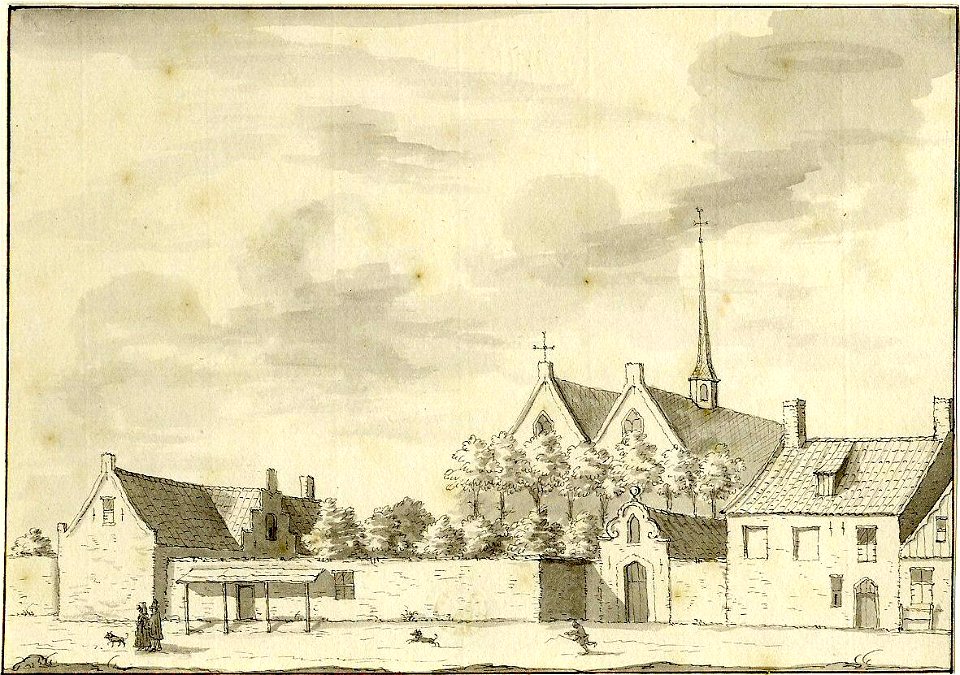HUA-200064-Gezicht op het St Aagtenklooster met aangenzende huizen te Amersfoort