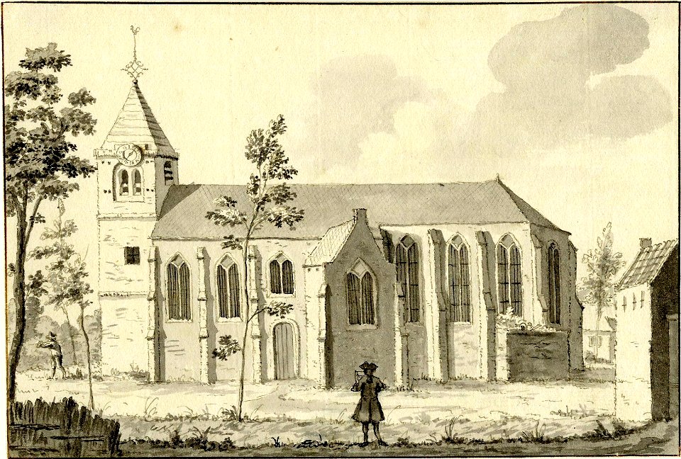 HUA-200311-Gezicht op de Nederlands Hervormde kerk van Ter Aa uit het zuiden met rechts een gedeelte van het oude poortgebouwtje dat toegang gaf tot het kerkhofN