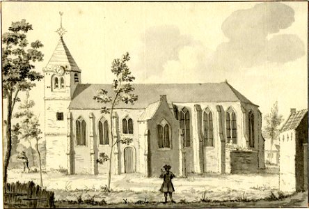 HUA-200311-Gezicht op de Nederlands Hervormde kerk van Ter Aa uit het zuiden met rechts een gedeelte van het oude poortgebouwtje dat toegang gaf tot het kerkhofN