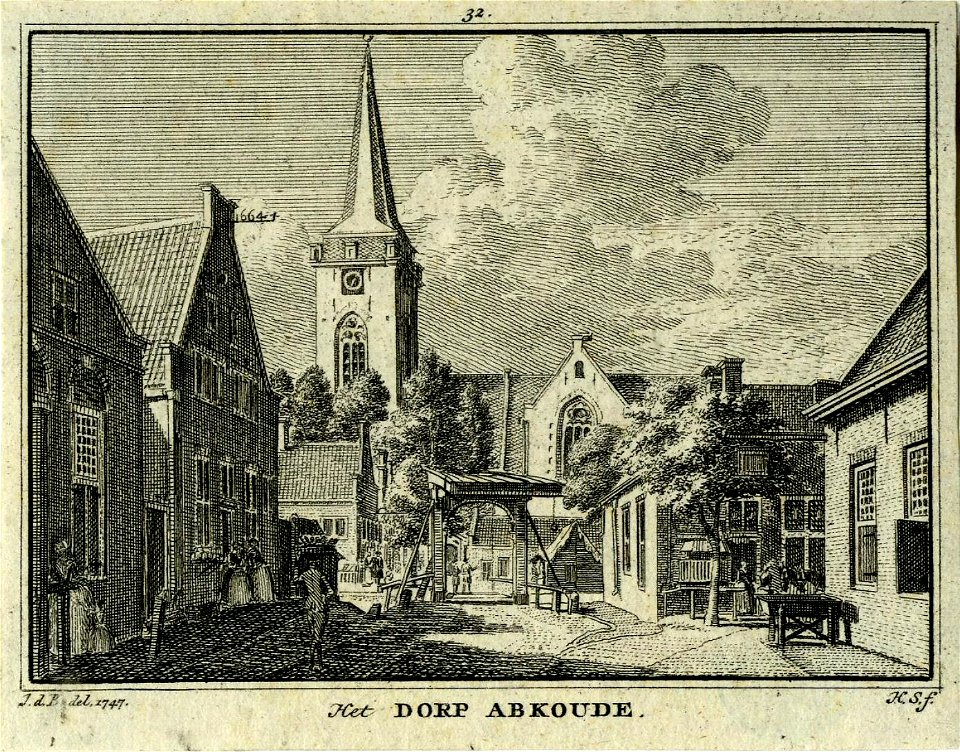 HUA-200322-Gezicht vanuit de Hoogstraat te Abcoude op de Nederlands Hervormde kerk met rechts bij de ophaalbrug de herberg De Jonge Prins
