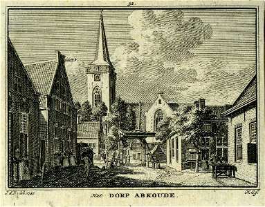 HUA-200322-Gezicht vanuit de Hoogstraat te Abcoude op de Nederlands Hervormde kerk met rechts bij de ophaalbrug de herberg De Jonge Prins