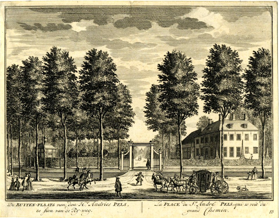 HUA-201994-Gezicht over de Vecht bij Nieuwersluis op de voor en de zijgevel van het huis Vreedenhoff en in de tuin bij het huis