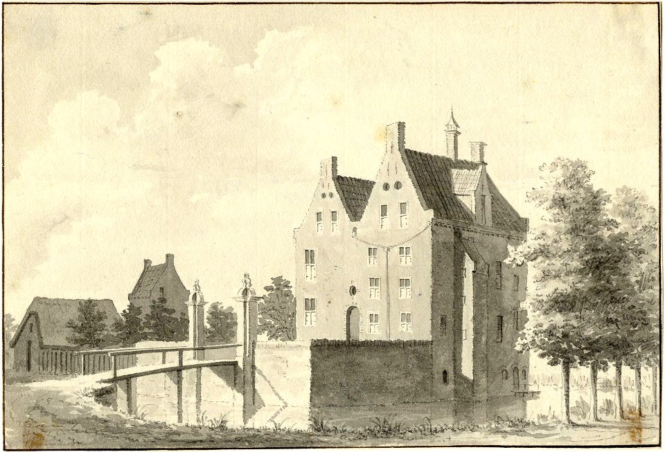 HUA-202005-Gezicht op de voor en de zijgevel van het huis Vronestein bij Jutphaas met het ommuurde voorplein uit het noordwestenNB De gemeenten Jutphaas en Vrees