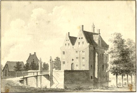 HUA-202005-Gezicht op de voor en de zijgevel van het huis Vronestein bij Jutphaas met het ommuurde voorplein uit het noordwestenNB De gemeenten Jutphaas en Vrees