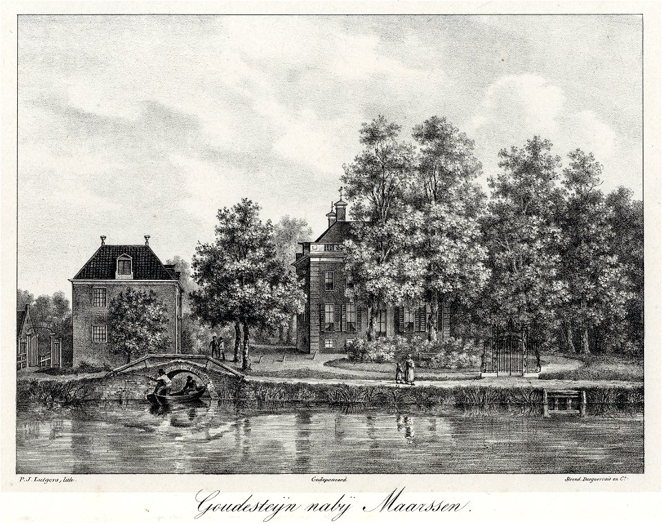 HUA-201298-Gezicht over de Vecht op het huis Goudestein met zijn bouwhuis bij Maarssen
